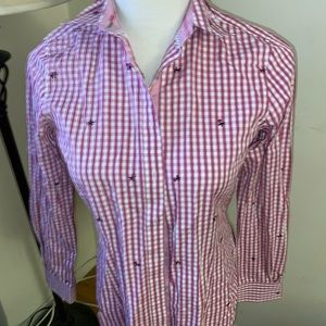 Brooks Brother Women Plaid w. Flowers Shirt Sz 4 Made in Thailand Button Up